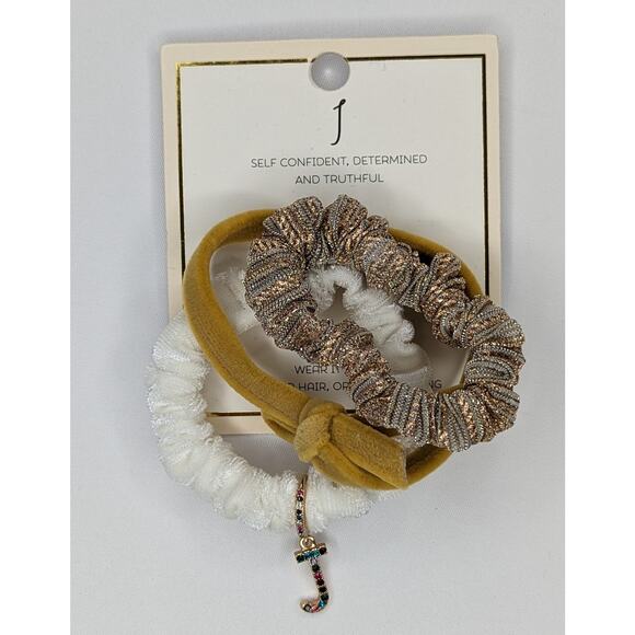 Letter J Charm Scrunchie Set Initial Ponytail Hair Ties - Picture 3 of 4